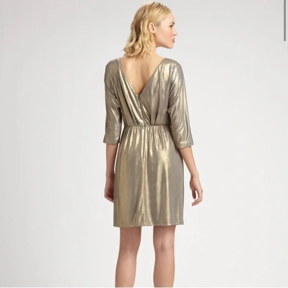 Tibi | Dresses | Tibi Gold Draped Dress Metallic 34 Sleeve Size Medium |  Poshmark